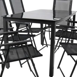 Wohnen Balkonmöbel|Terrassenmöbel*Garten Essgruppe in Schwarz - Kameron (siebenteilig)