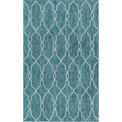 Wohnen Garten Teppich in Petrol Blau & Creme - Trojar