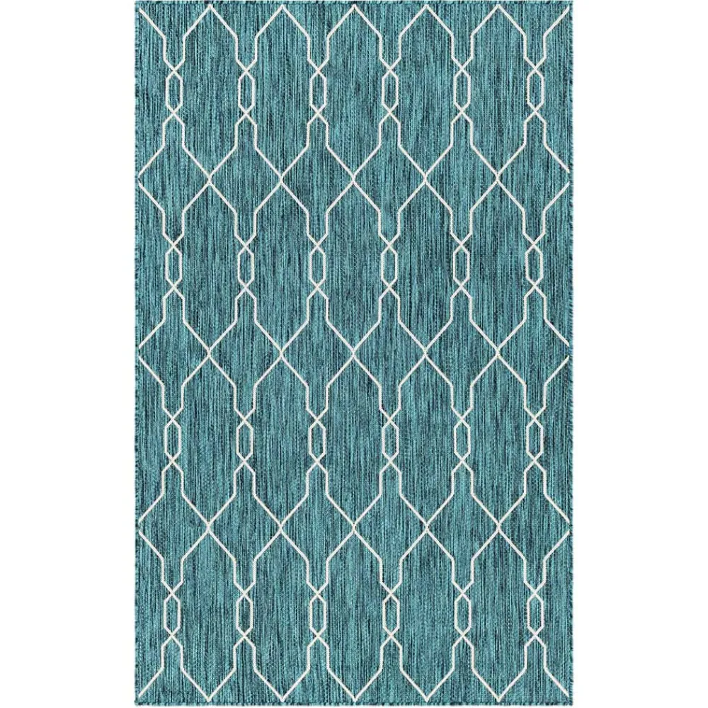 Wohnen Garten Teppich in Petrol Blau & Creme - Trojar