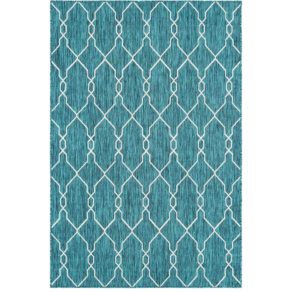 Wohnen Garten Teppich in Petrol Blau & Creme - Trojar