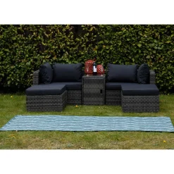 Wohnen Garten Teppich in Petrol Blau & Creme - Trojar