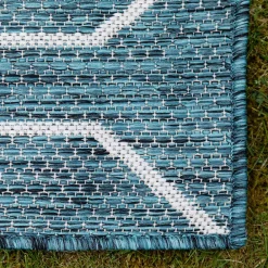 Wohnen Garten Teppich in Petrol Blau & Creme - Trojar
