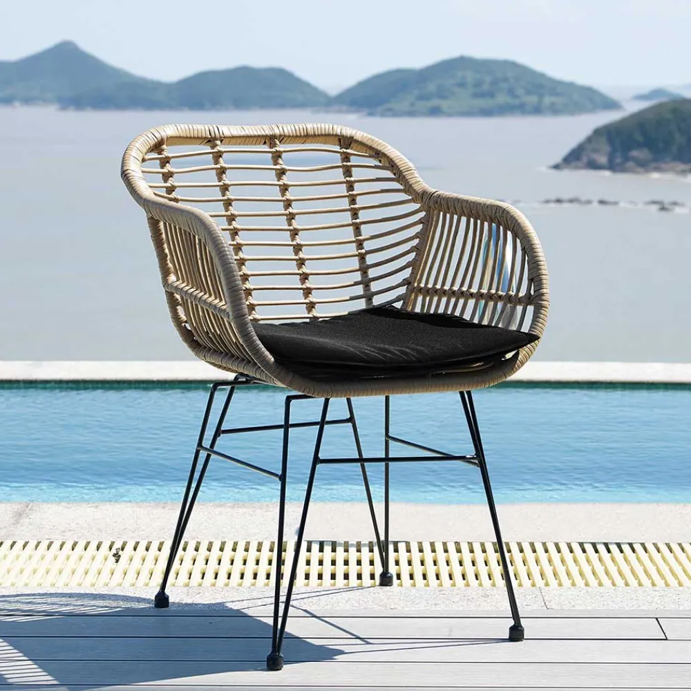 Wohnen Schwarze Möbel|Graue Möbel*Geflecht Armlehnstuhl aus Kunstrattan Beige - Syanta (2er Set)