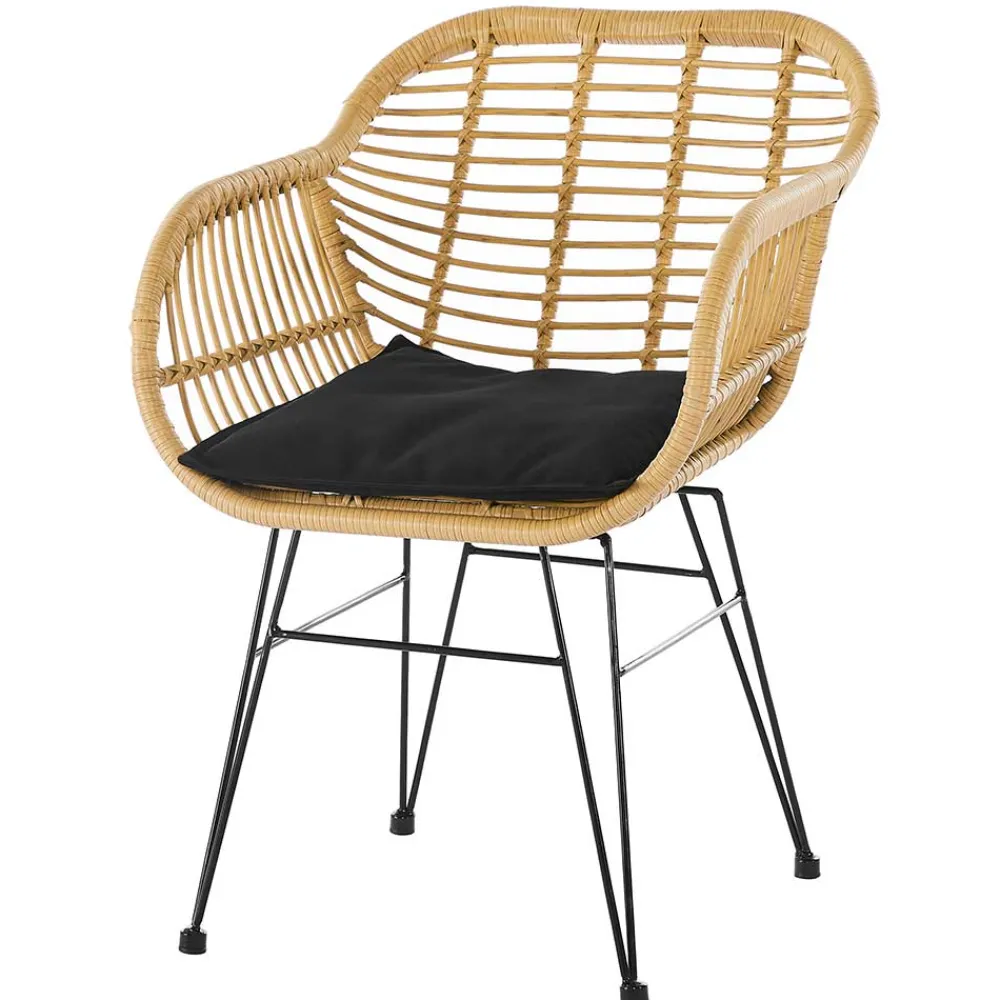 Wohnen Schwarze Möbel|Graue Möbel*Geflecht Armlehnstuhl aus Kunstrattan Beige - Syanta (2er Set)