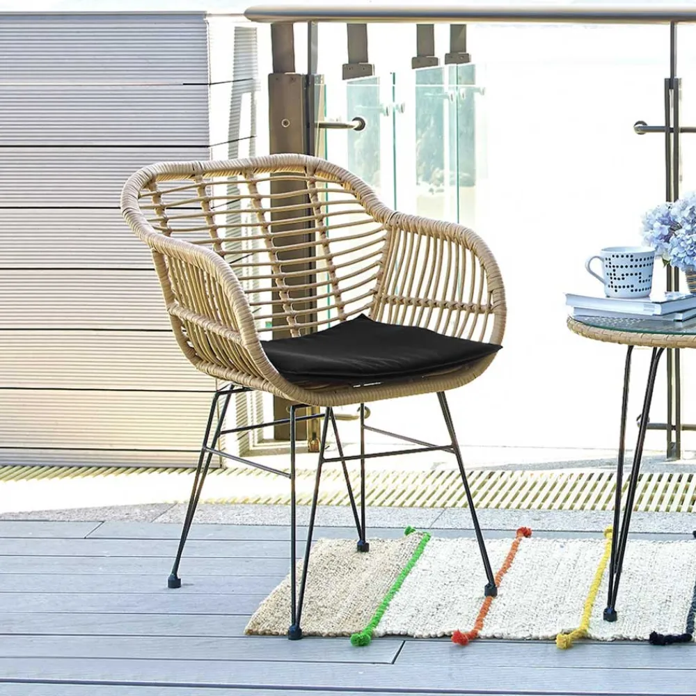 Wohnen Schwarze Möbel|Graue Möbel*Geflecht Armlehnstuhl aus Kunstrattan Beige - Syanta (2er Set)