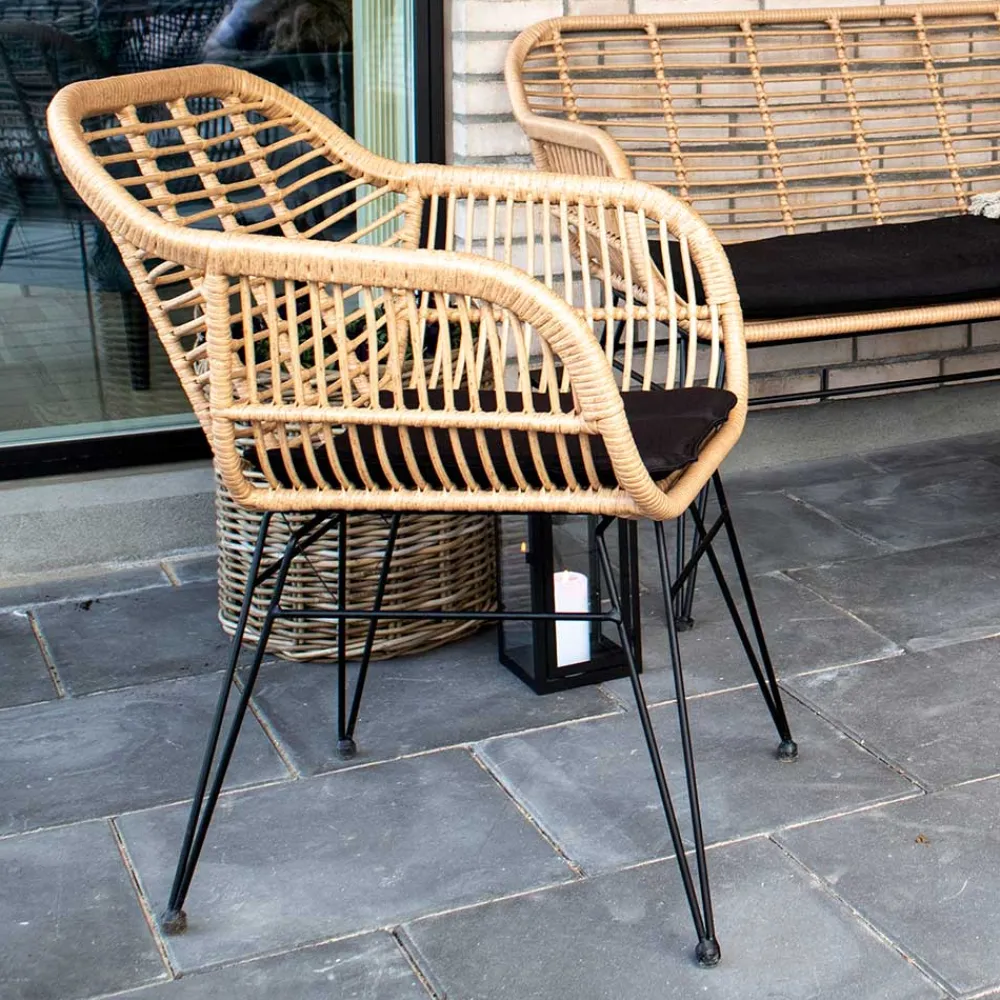 Wohnen Schwarze Möbel|Rattanmöbel*Geflecht Stühle in Beige Rattan - Ambo (2er Set)