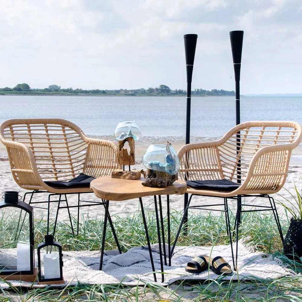 Wohnen Schwarze Möbel|Rattanmöbel*Geflecht Stühle in Beige Rattan - Ambo (2er Set)