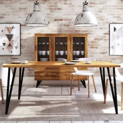 Wohnen Geölter Wildeiche Essenstisch mit Stahlbeinen - Mandirov