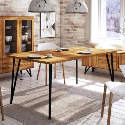 Wohnen Geölter Wildeiche Essenstisch mit Stahlbeinen - Mandirov