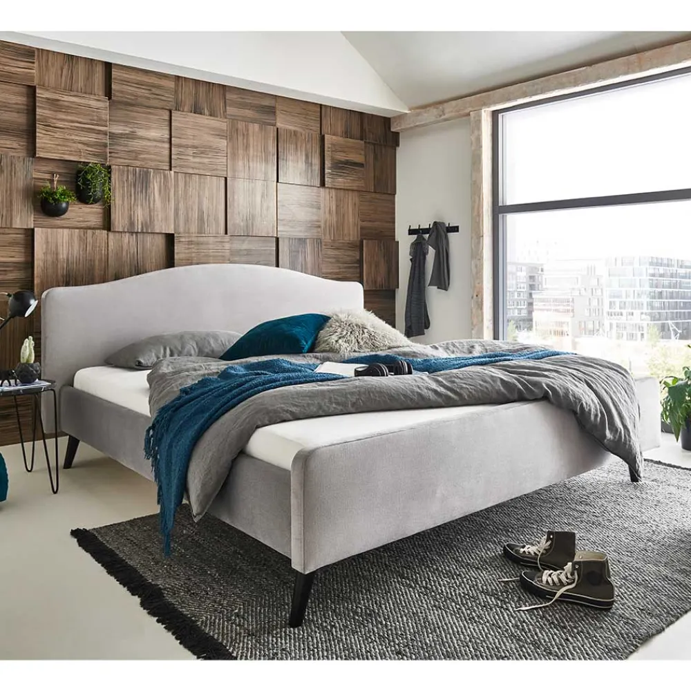 Wohnen Betten|Betten*Gemütliches Velours Bett in Hellgrau - Colinax