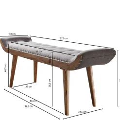 Wohnen Sitzbank|Küchenbänke*Gepolsterte Sitzbank in Grau Stoffbezug - Dattilon