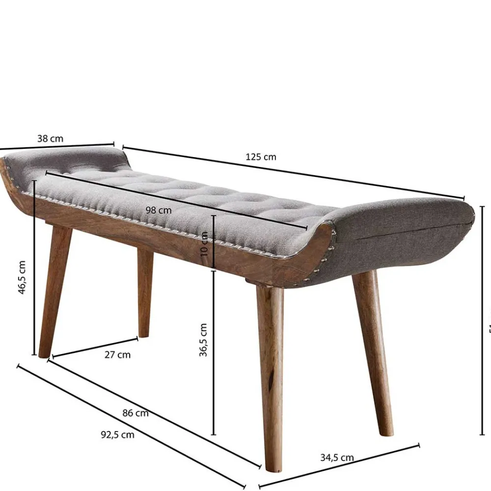 Wohnen Sitzbank|Küchenbänke*Gepolsterte Sitzbank in Grau Stoffbezug - Dattilon