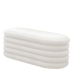 Wohnen Esszimmerbänke|Sitzbank*Gepolsterte Truhenbank aus Boucle in Weiß - Duben