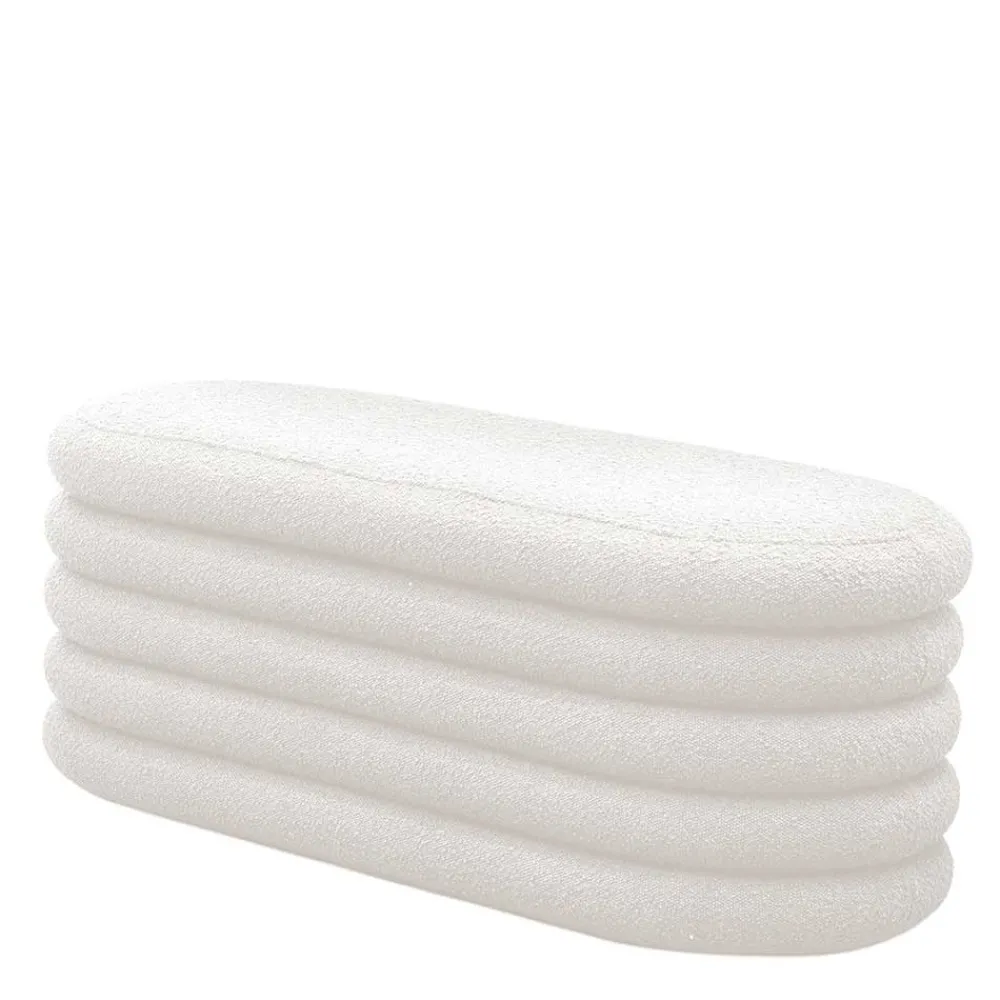 Wohnen Esszimmerbänke|Sitzbank*Gepolsterte Truhenbank aus Boucle in Weiß - Duben