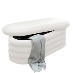 Wohnen Esszimmerbänke|Sitzbank*Gepolsterte Truhenbank aus Boucle in Weiß - Duben