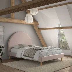 Wohnen Gepolstertes Bett mit Boucle Bezug in Rosa - Skylab