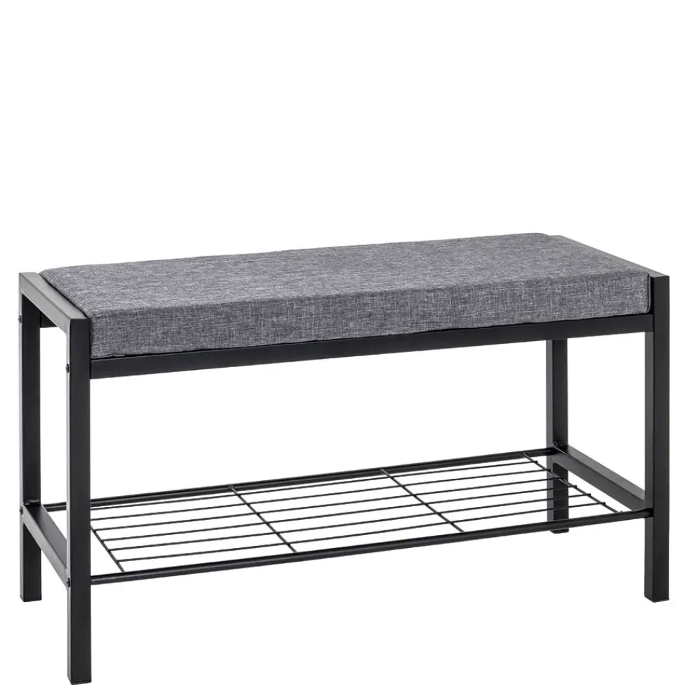 Wohnen Schuhschränke|Garderobenbänke*Geradlinige Metallbank gepolstert in Schwarz - Deliana