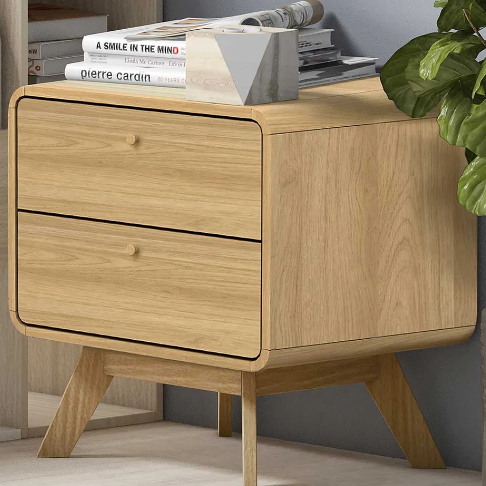 Wohnen Gerundete Nachtkommode in Eiche Optik - Irons