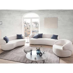 Wohnen Sofas|Sofa*Gerundetes Federkern Sofa in Weiß Boucle - Zenya