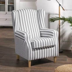 Wohnen Gestreifter Ohrensessel in Hellbraun und Weiß - Carlovac