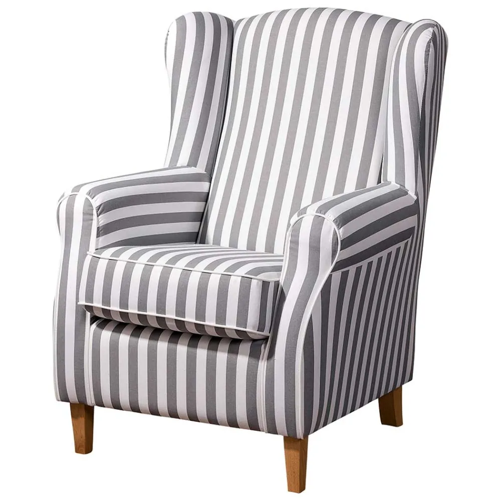 Wohnen Gestreifter Ohrensessel in Hellbraun und Weiß - Carlovac