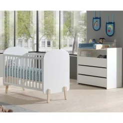 Kinder Wohnen Gitterbett und Wickelkommode Set - Mauricia (zweiteilig)