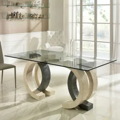 Wohnen Küchentische*Glas Esstisch Tiber mit Stein