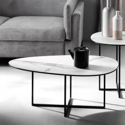 Wohnen Glas Wohnzimmertisch in Marmor Optik - eiförmig - Lampione