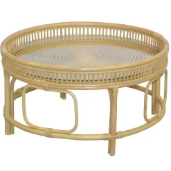 Wohnen Glas Wohnzimmertisch mit Rattan Gestell - Fidelphia