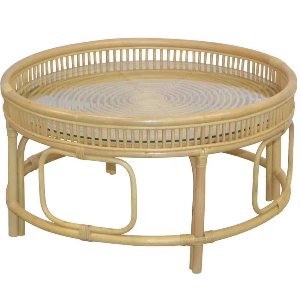 Wohnen Glas Wohnzimmertisch mit Rattan Gestell - Fidelphia
