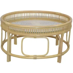 Wohnen Glas Wohnzimmertisch mit Rattan Gestell - Fidelphia