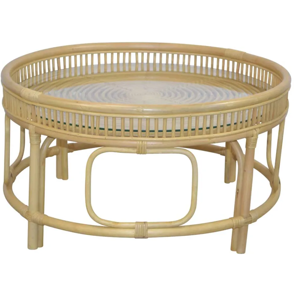 Wohnen Glas Wohnzimmertisch mit Rattan Gestell - Fidelphia