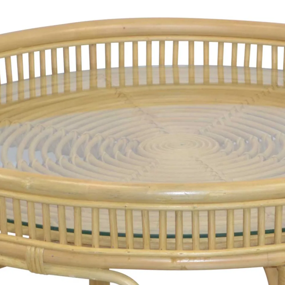 Wohnen Glas Wohnzimmertisch mit Rattan Gestell - Fidelphia