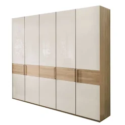 Wohnen Naturholzmöbel|Kleiderschränke*Glasfront Kleiderschrank in Beige & Eiche - Emdsiva