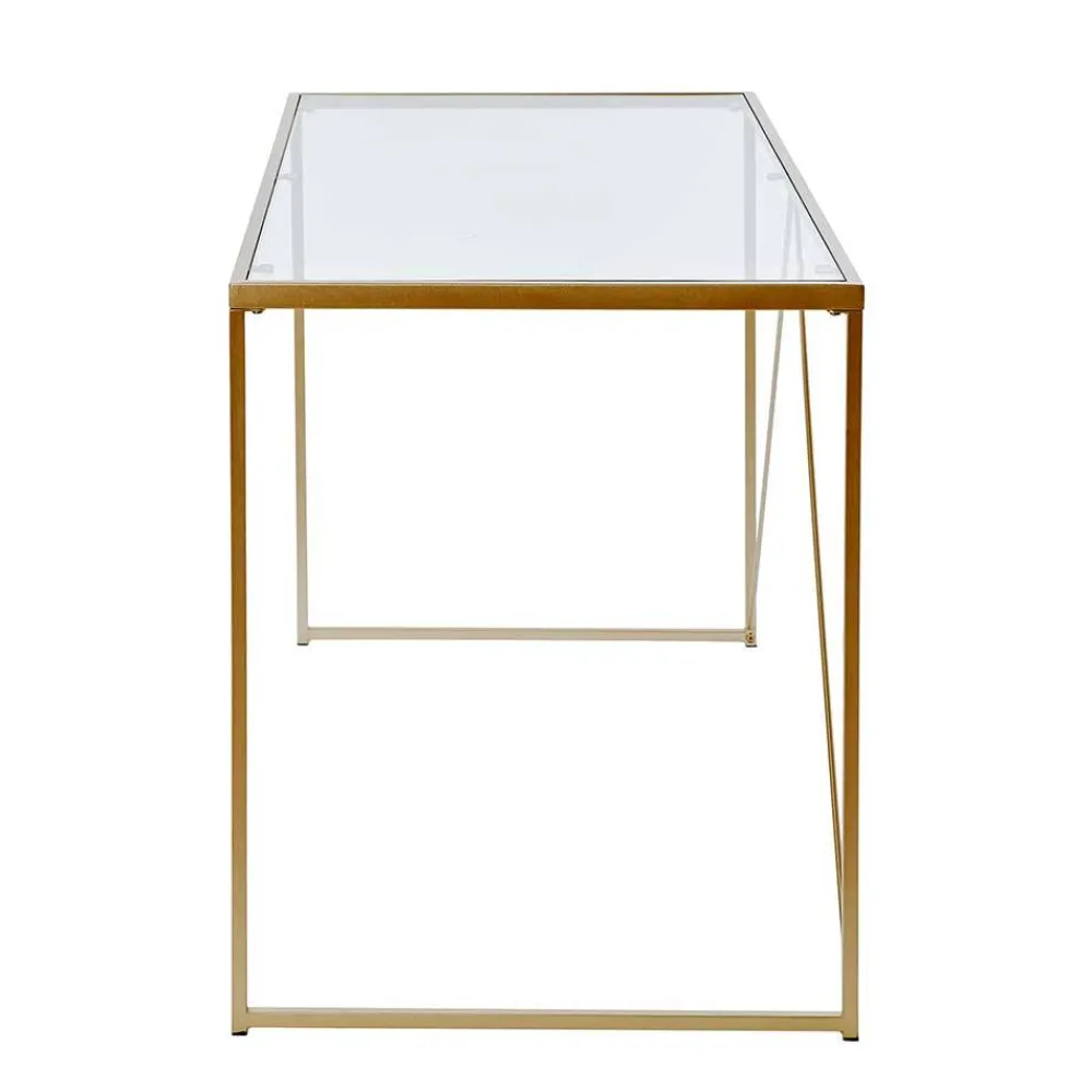 Wohnen Glas-Schreibtisch mit Bügelgestell in Gold - Limgo
