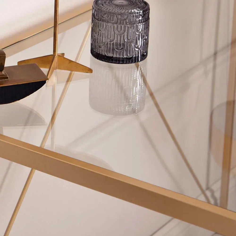 Wohnen Glas-Schreibtisch mit Bügelgestell in Gold - Limgo