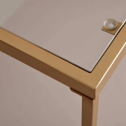 Wohnen Glas-Schreibtisch mit Bügelgestell in Gold - Limgo