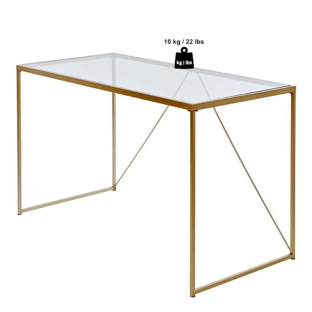 Wohnen Glas-Schreibtisch mit Bügelgestell in Gold - Limgo