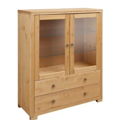 Wohnen Glastüren Highboard in Natur geölt - Vinidad