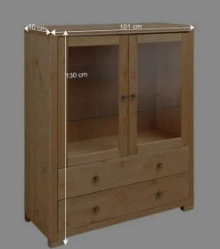 Wohnen Glastüren Highboard in Natur geölt - Vinidad