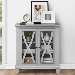 Wohnen Vitrinen|Wohnzimmer-Vitrinen*Glastüren-Kommode im Vintage Look - Dikono