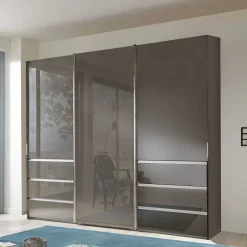 Wohnen Gleittürenschrank in Braun Glasfront - Padrig