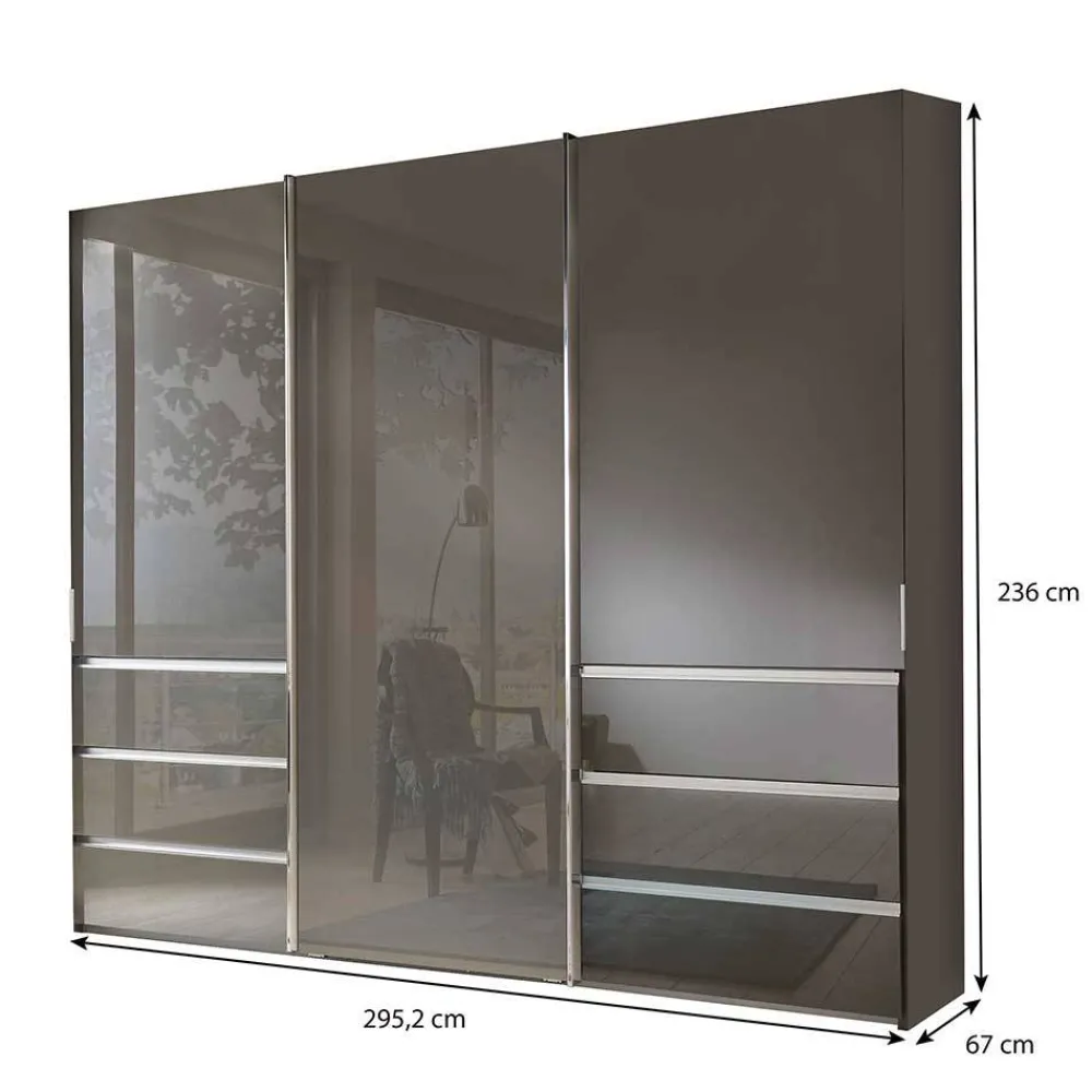 Wohnen Gleittürenschrank in Braun Glasfront - Padrig