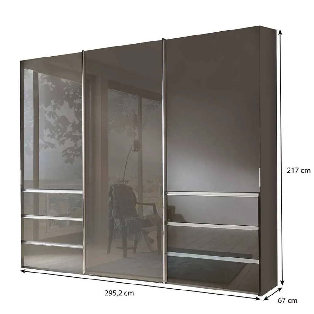 Wohnen Gleittürenschrank in Braun Glasfront - Padrig