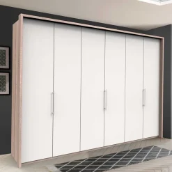 Wohnen Weiße Möbel|Kleiderschränke*Gleittürenschrank in Weiß & Eiche sägerau - Vaclyn