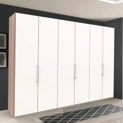 Wohnen Weiße Möbel|Kleiderschränke*Gleittürenschrank in Weiß & Eiche sägerau - Vaclyn