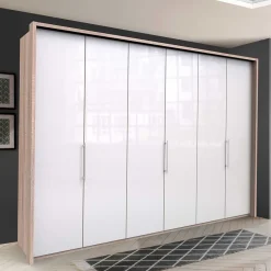Wohnen Weiße Möbel|Kleiderschränke*Gleittüren-Schrank mit Glasfront in Weiß - Bosays