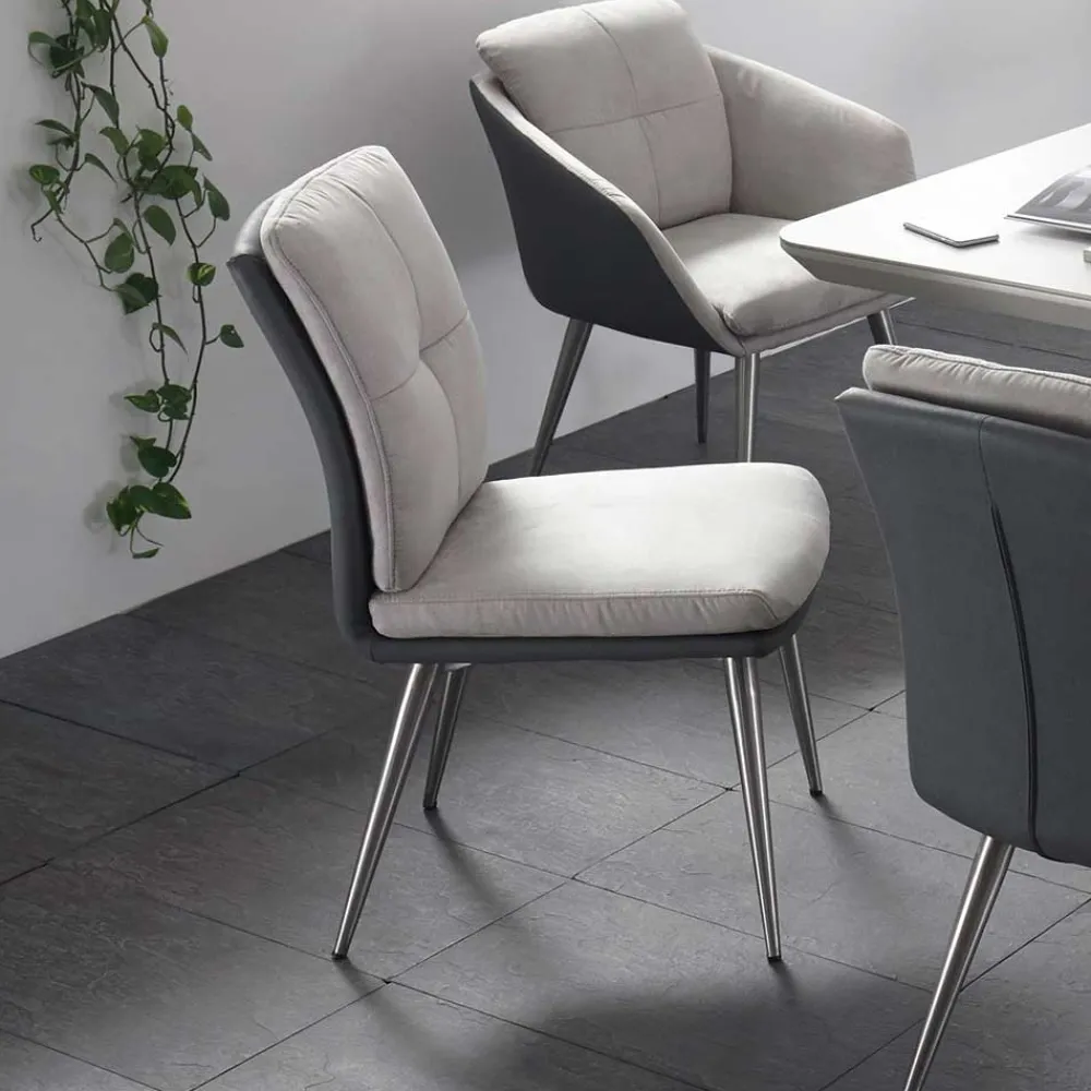 Wohnen Graue Esszimmerstühle Casalin mit Edelstahl Gestell (2er Set)