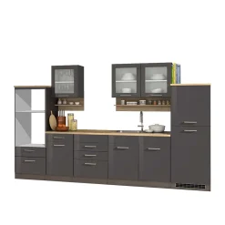 Wohnen Küche Komplett|Küchenzeilen*Graue Hochglanz Küche als Leerblock - Bozenia III (zehnteilig)