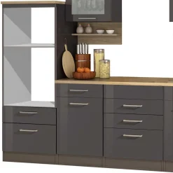 Wohnen Küche Komplett|Küchenzeilen*Graue Hochglanz Küche als Leerblock - Bozenia III (zehnteilig)